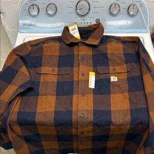 Carhartt Men's Blue and Brown Plaid Shirt